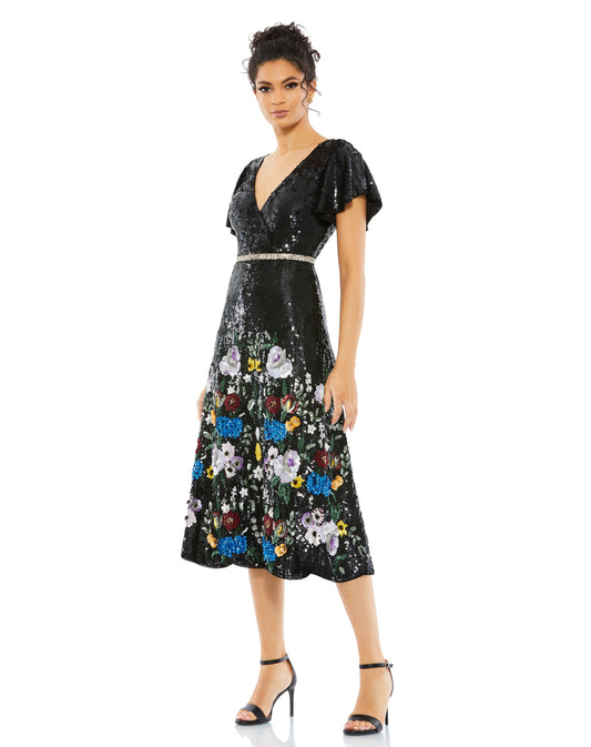 Cocktail Dresses A Line Floral Sequin Cocktail Dress Black