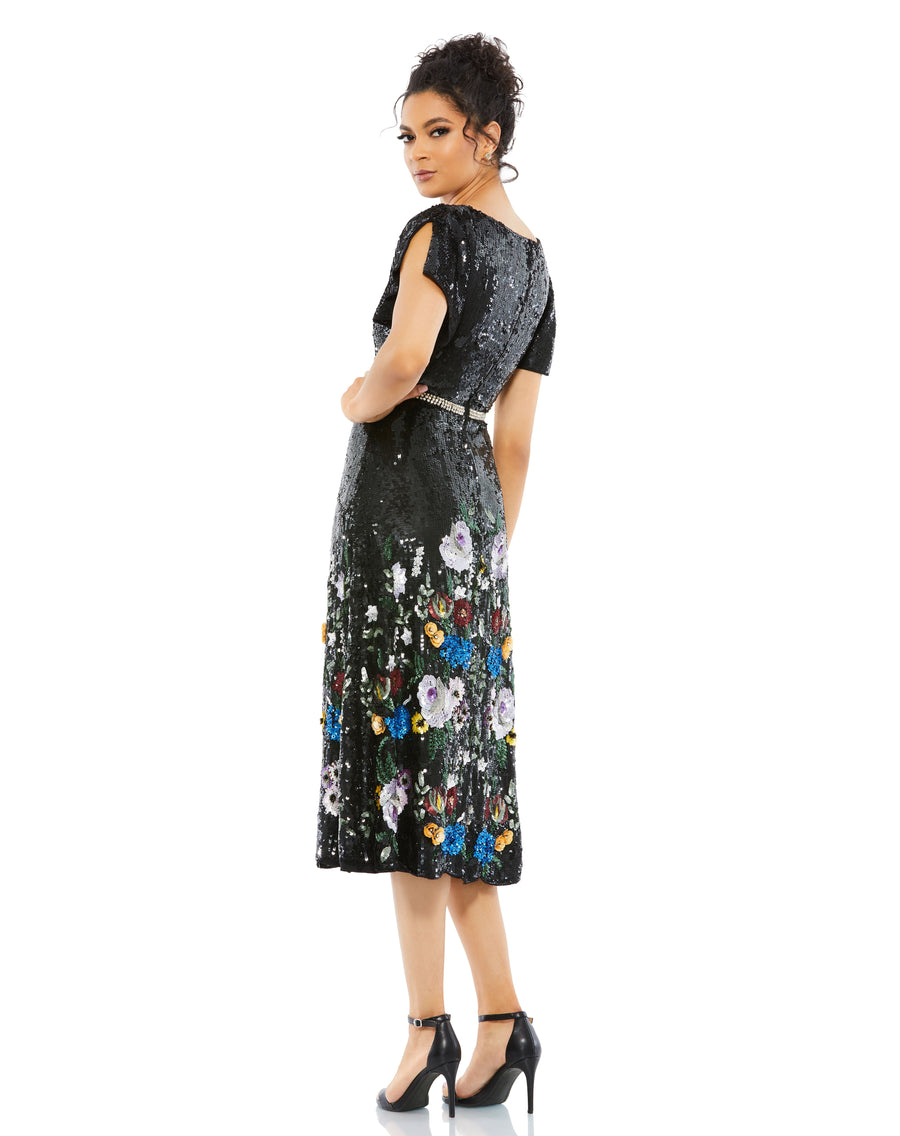 Cocktail Dresses A Line Floral Sequin Cocktail Dress Black