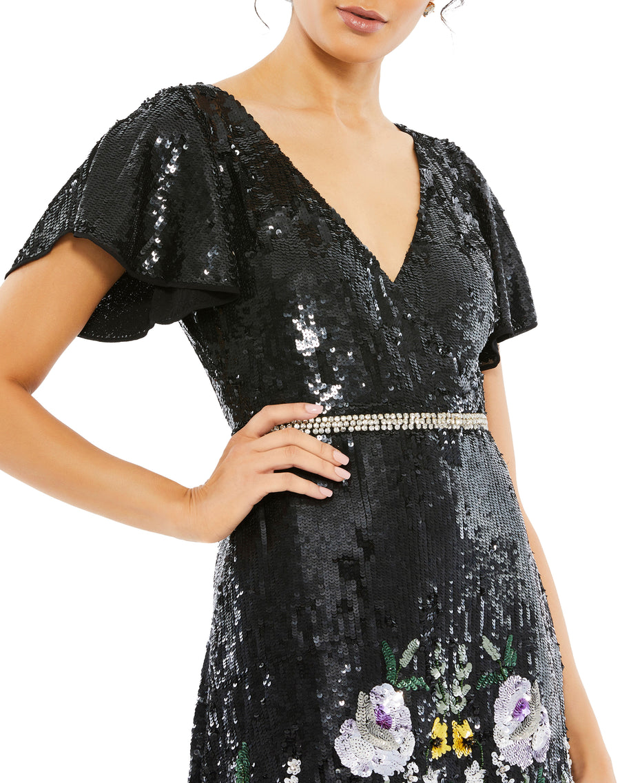 Cocktail Dresses A Line Floral Sequin Cocktail Dress Black