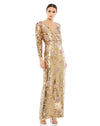 Formal Dresses Long Sleeve Sequins Formal Column Gown Gold