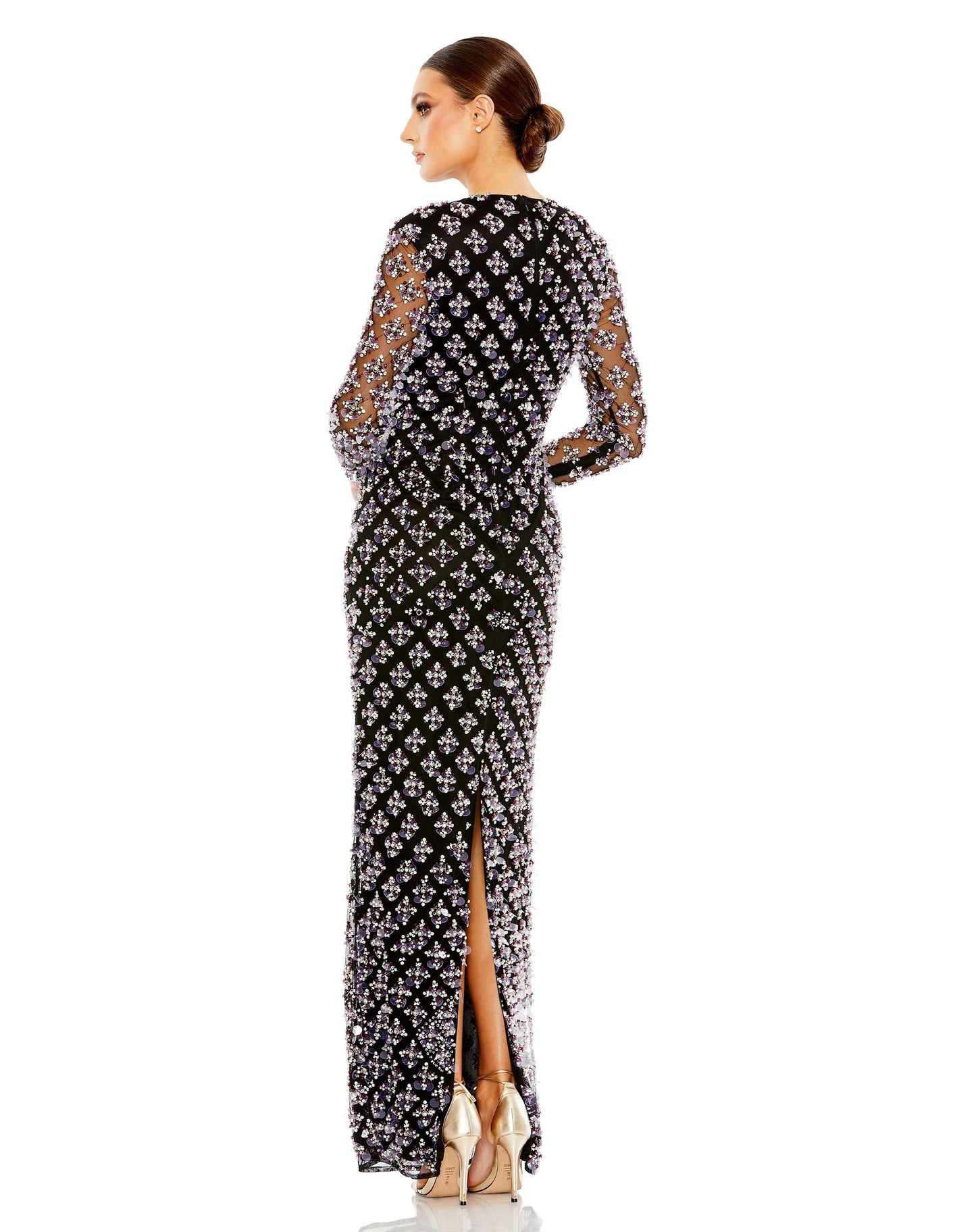 Formal Dresses Beaded Crystal Long Sleeve Formal Dress Black