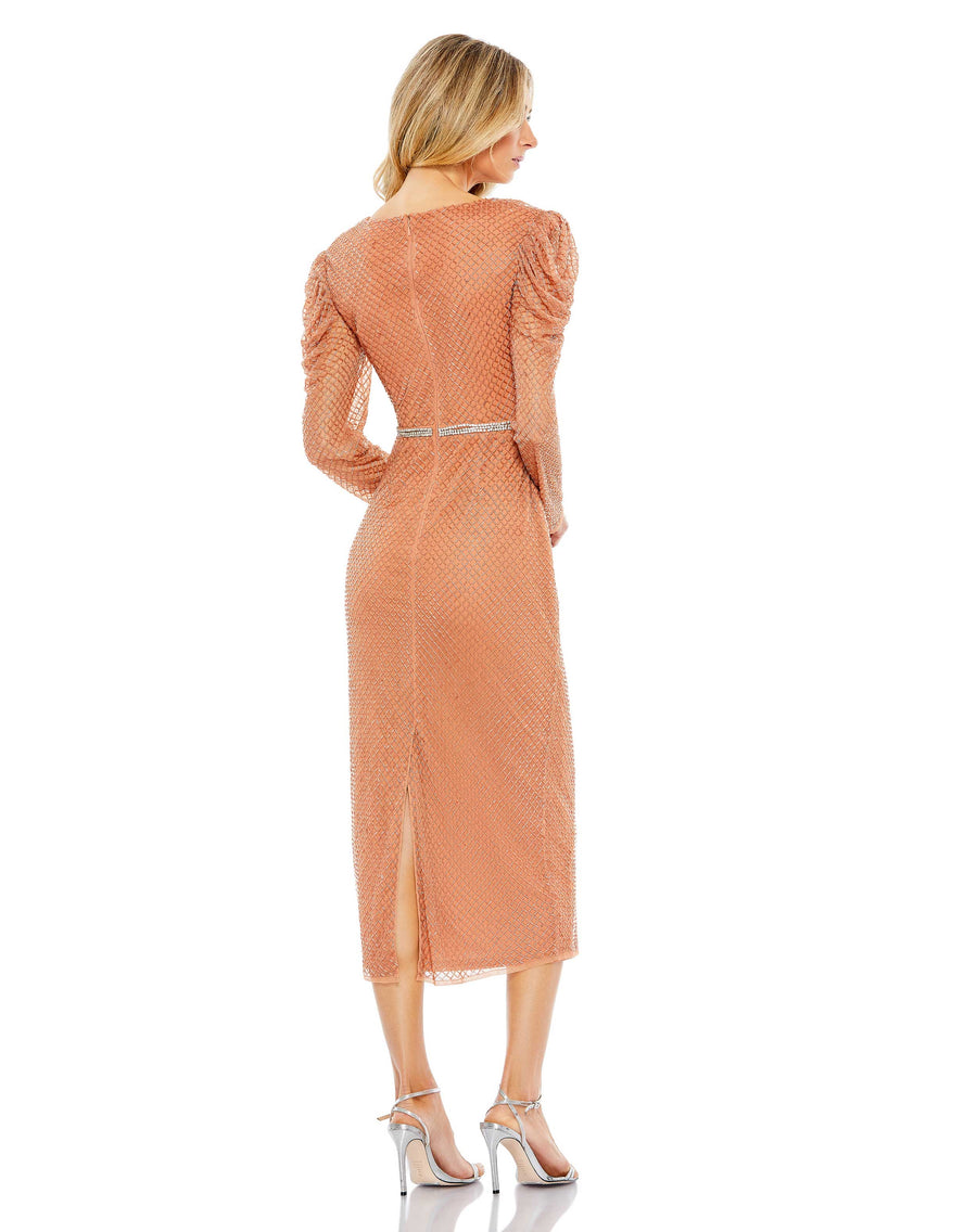 Cocktail Dresses Long Sleeve Cocktail Short Beaded Midi Dress  Copper