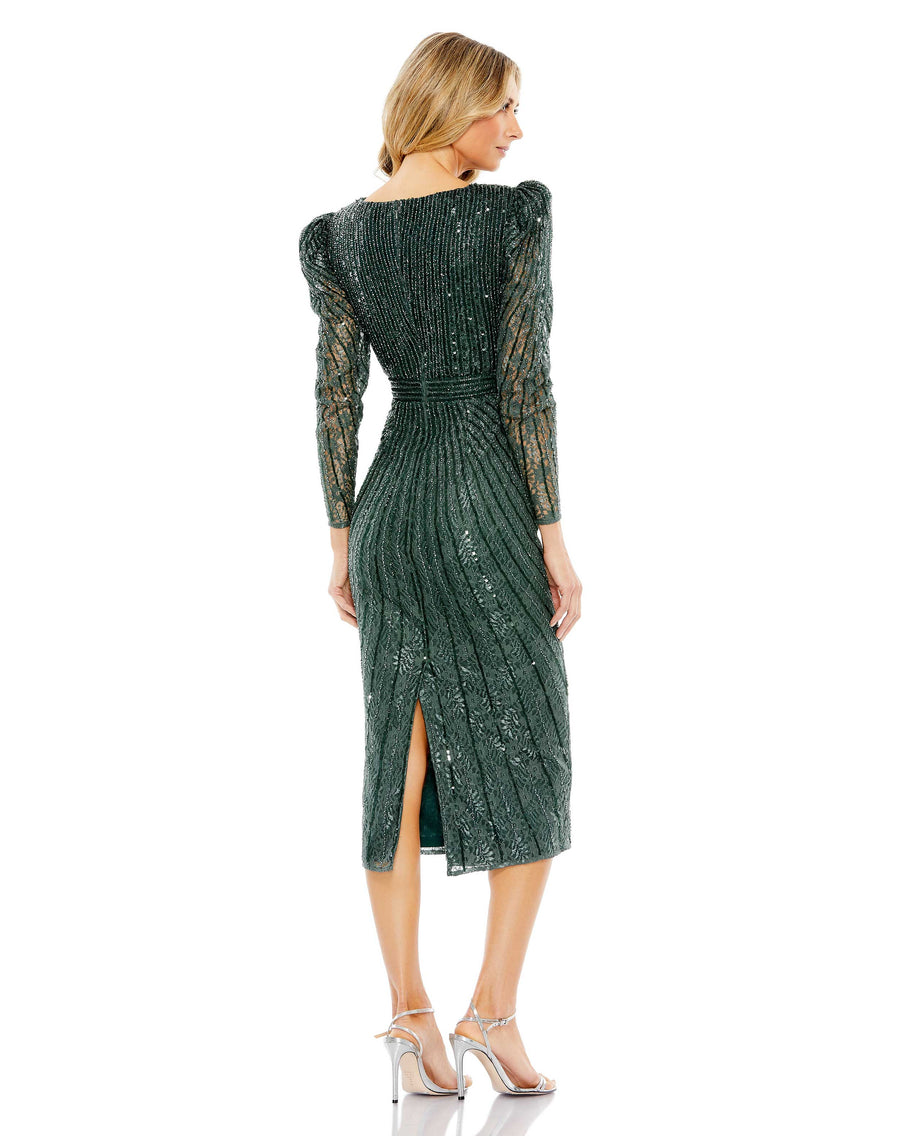 Cocktail Dresses Long Sleeve Cocktail Fitted Midi Dress Deep Green