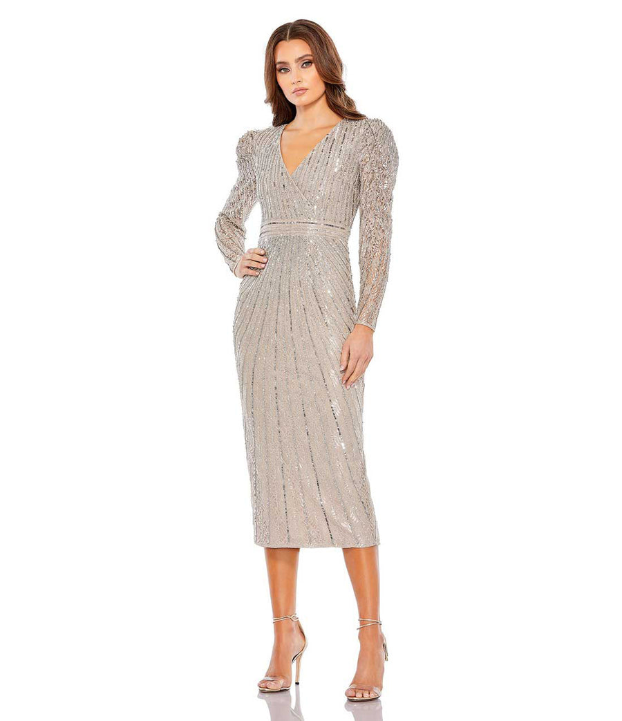 Cocktail Dresses Long Sleeve Cocktail Fitted Midi Dress Taupe