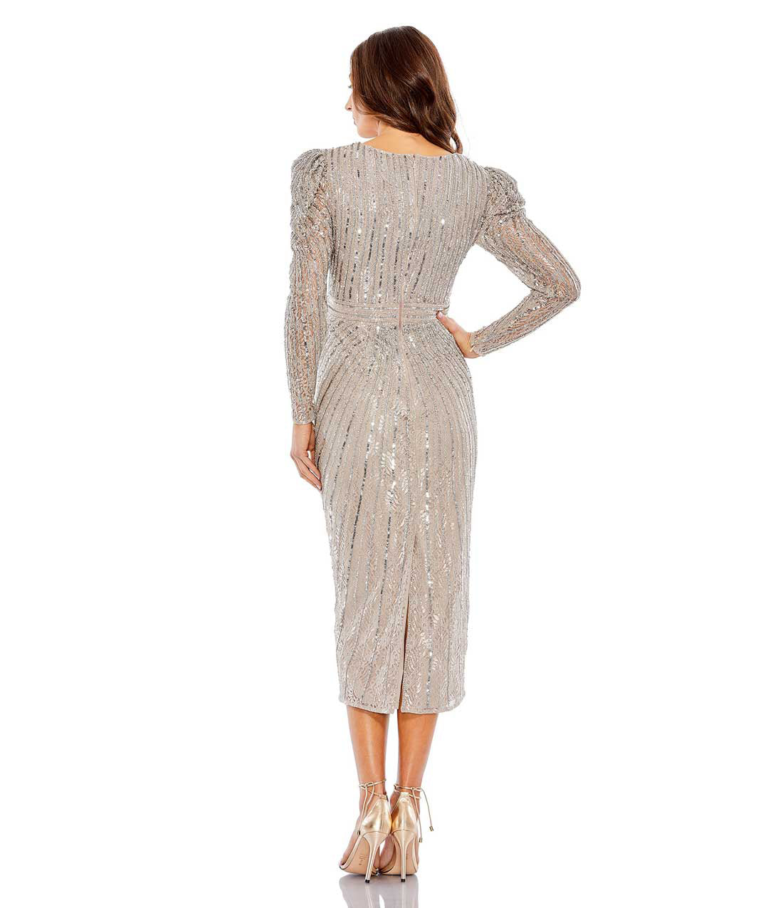 Cocktail Dresses Long Sleeve Cocktail Fitted Midi Dress Taupe