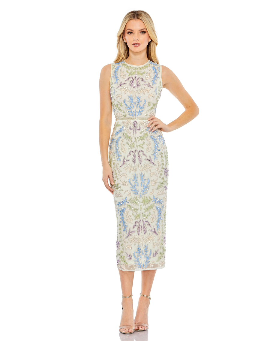 Cocktail Dresses Tea Length Sequin Cocktail Dress Ivory Multi