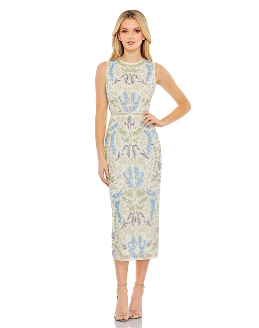 Cocktail Dresses Tea Length Sequin Cocktail Dress Ivory Multi