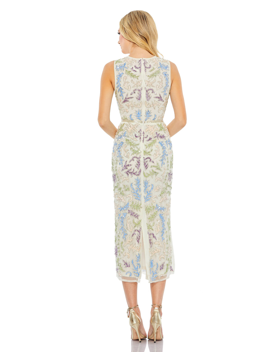 Cocktail Dresses Tea Length Sequin Cocktail Dress Ivory Multi