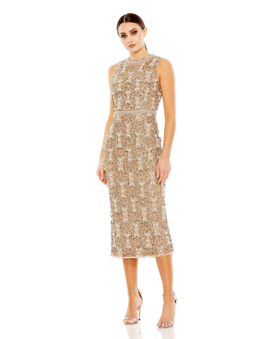 Cocktail Dresses Short Cocktail Sequin Beaded Midi Dress Vintage Copper