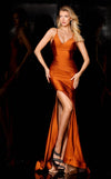 Prom Dresses Pleated Long Formal Fitted Slit Prom Dress Copper