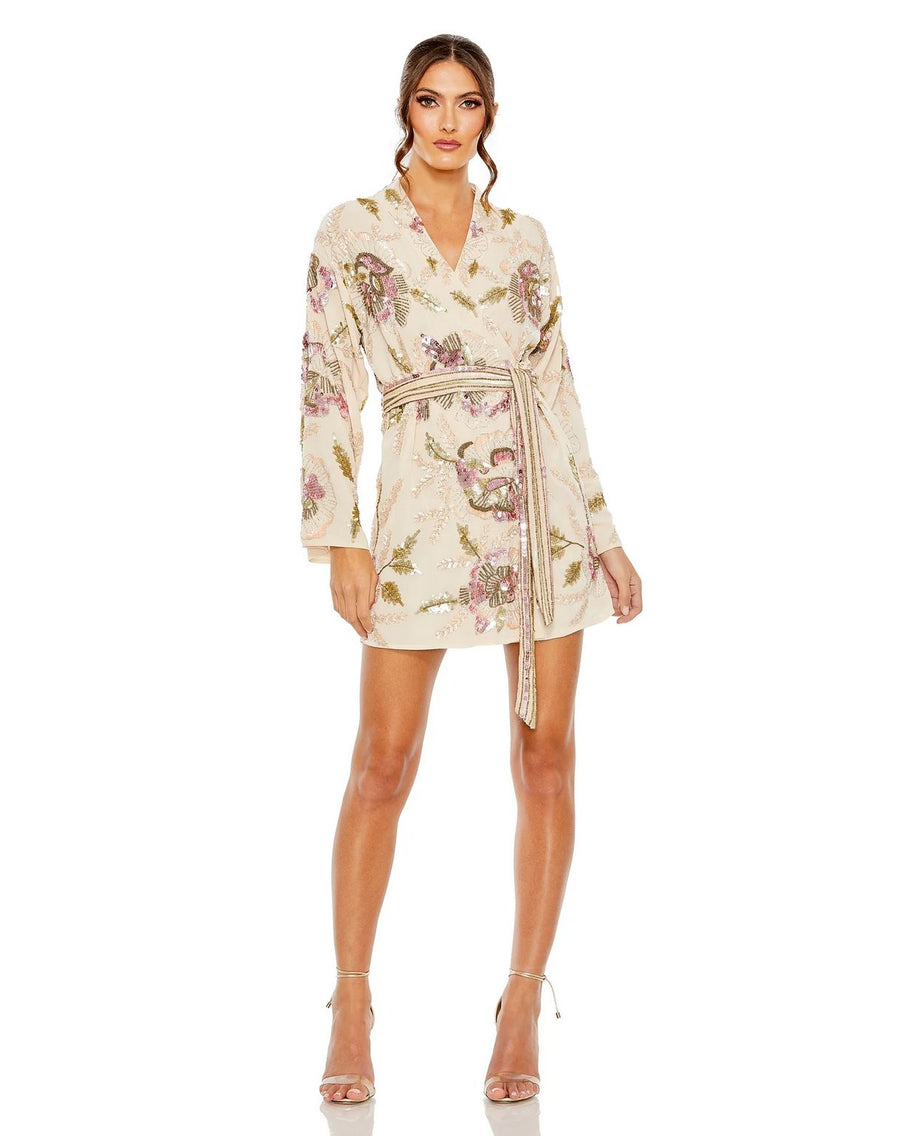 Cocktail Dresses Beaded Floral Robe Short Dress Champagne