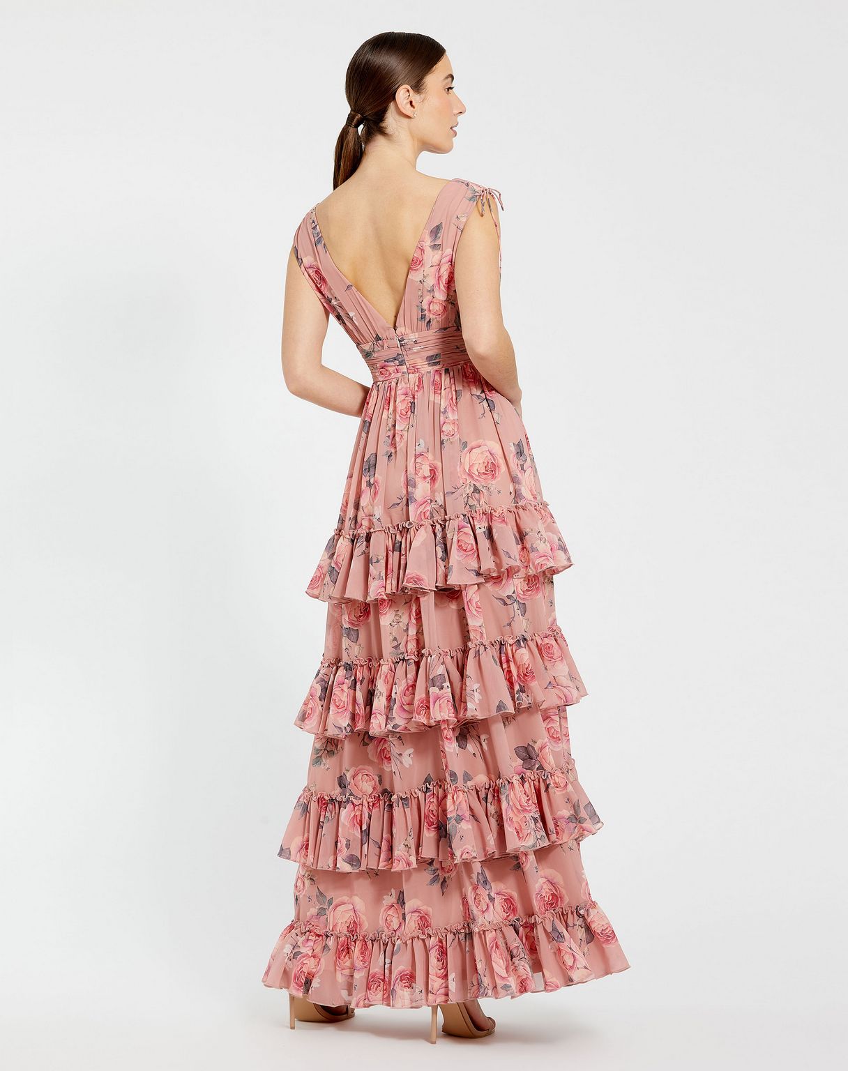 Formal Dresses Long Floral Print Formal A Line Tiered Dress Pink Multi