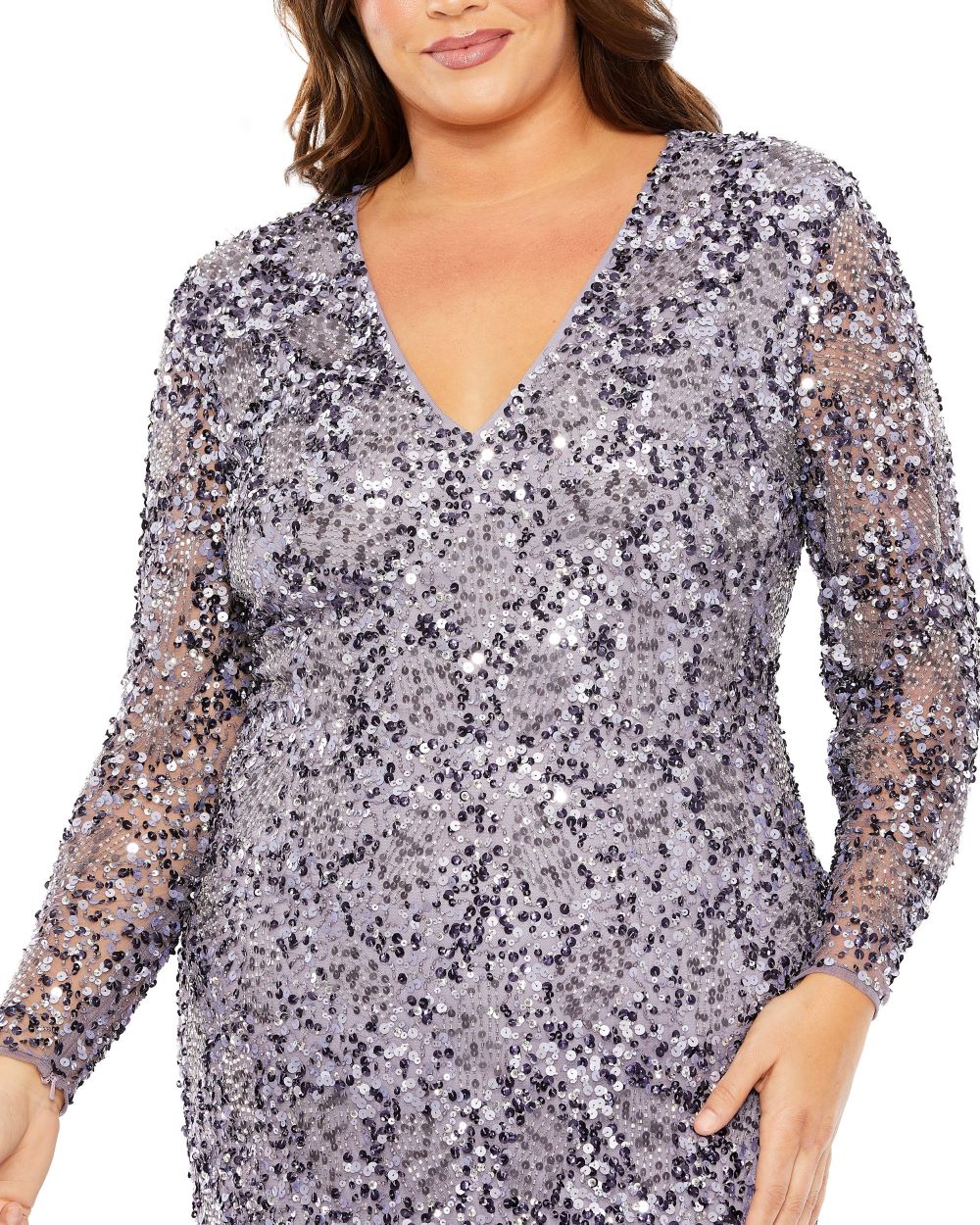 Plus Size Dresses Long Sleeve Sequin Plus Size Formal Dress Vintage Lilac