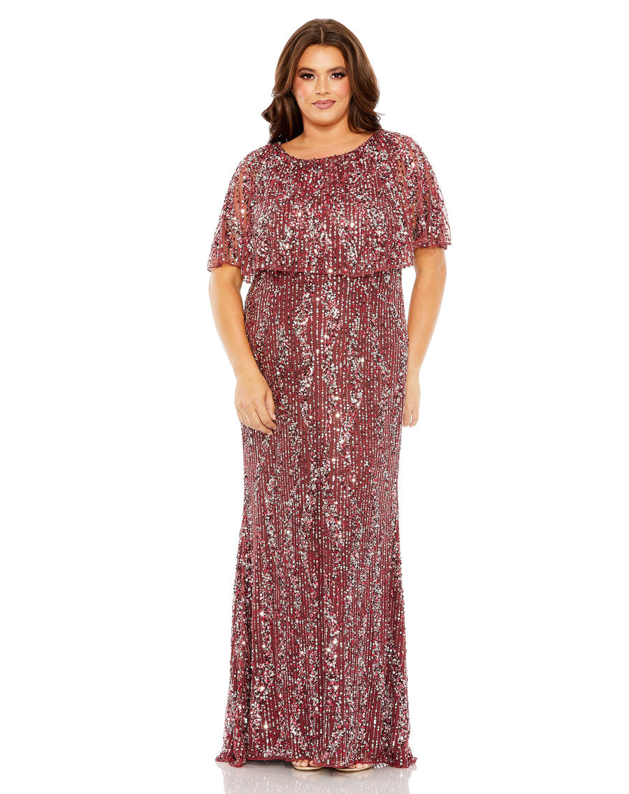 Plus Size Dresses Plus Size Formal Long Sequin Cape Dress Mulberry
