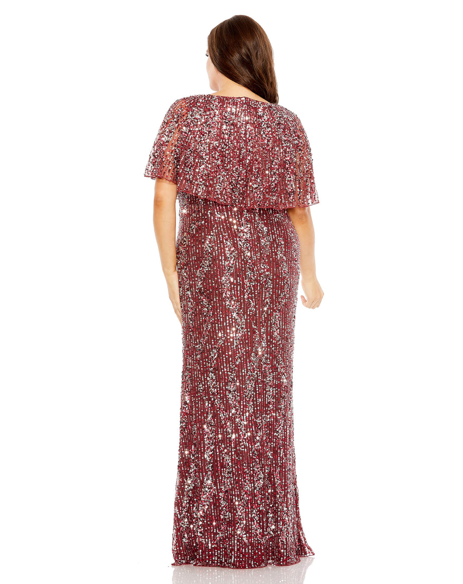 Plus Size Dresses Plus Size Formal Long Sequin Cape Dress Mulberry