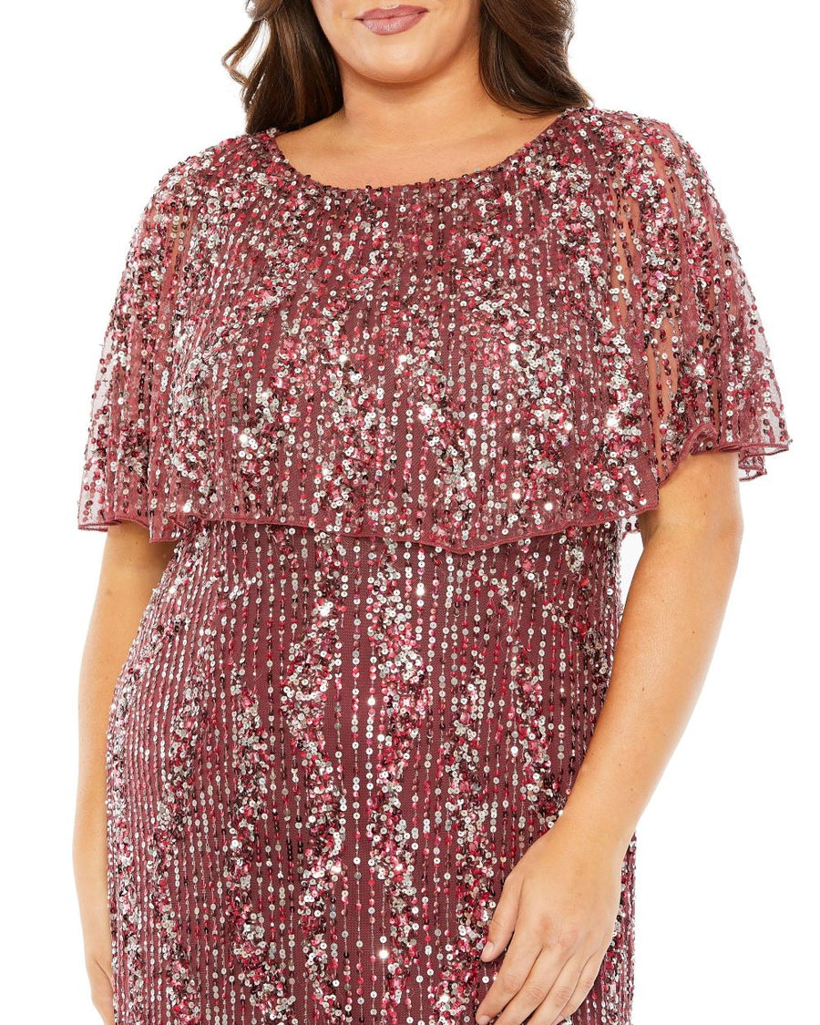 Plus Size Dresses Plus Size Formal Long Sequin Cape Dress Mulberry