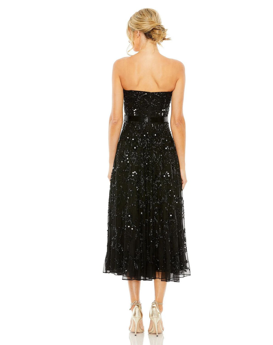 Formal Dresses Strapless Embellished A Line Midi Dress Black