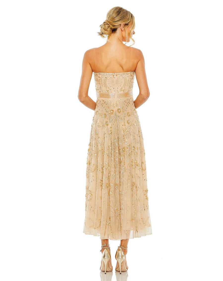 Formal Dresses Strapless Embellished A Line Midi Dress Champagne