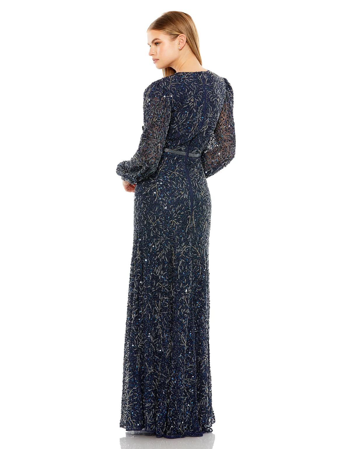 Mother of the Bride Dresses Sheer Long Sleeve Beaded Dress Midnight
