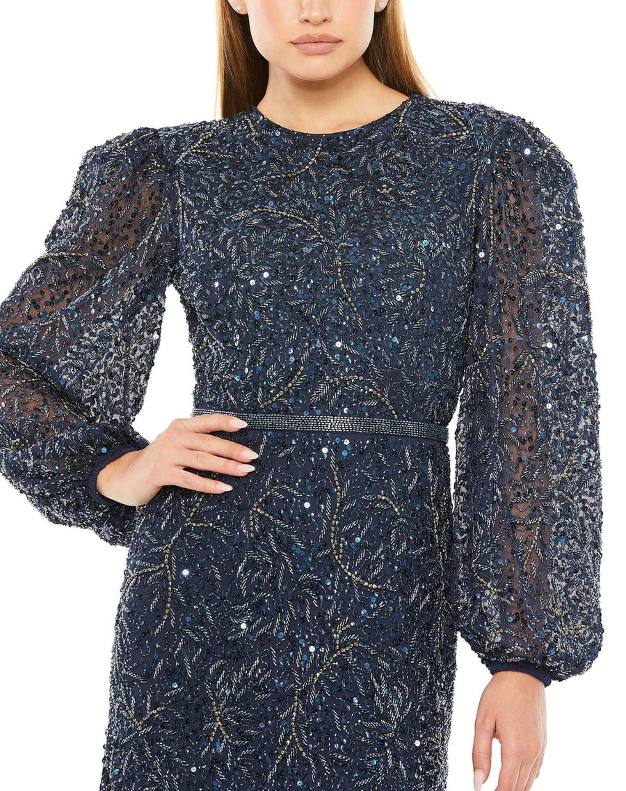 Mother of the Bride Dresses Sheer Long Sleeve Beaded Dress Midnight