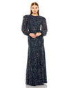 Mother of the Bride Dresses Sheer Long Sleeve Beaded Dress Midnight