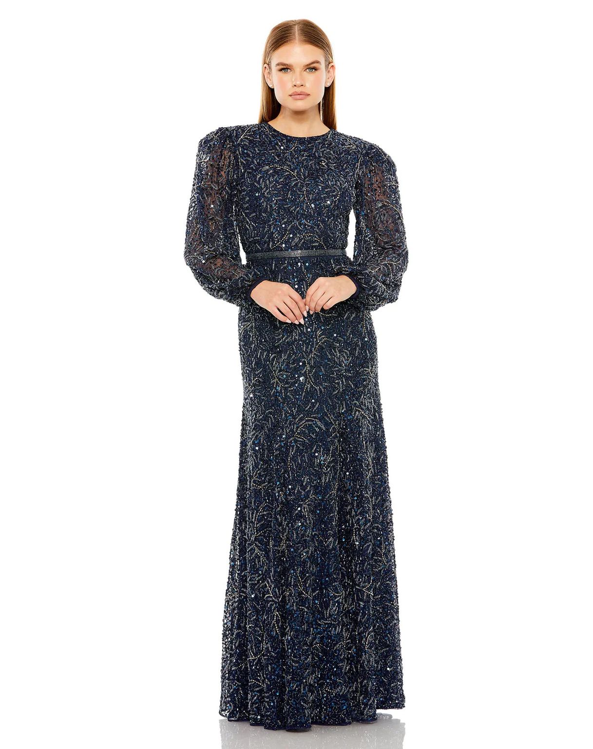 Mother of the Bride Dresses Sheer Long Sleeve Beaded Dress Midnight