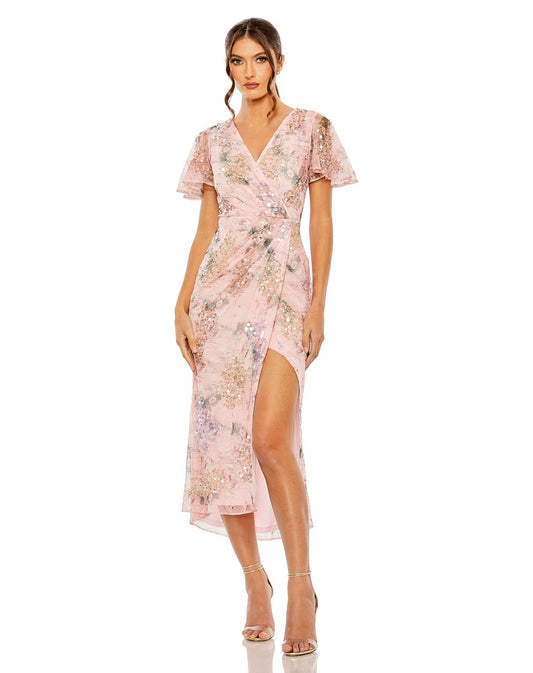 Formal Dresses Tea Length Formal Floral Dress Rose