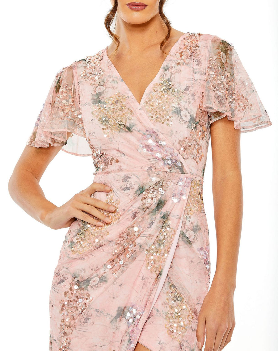 Formal Dresses Tea Length Formal Floral Dress Rose