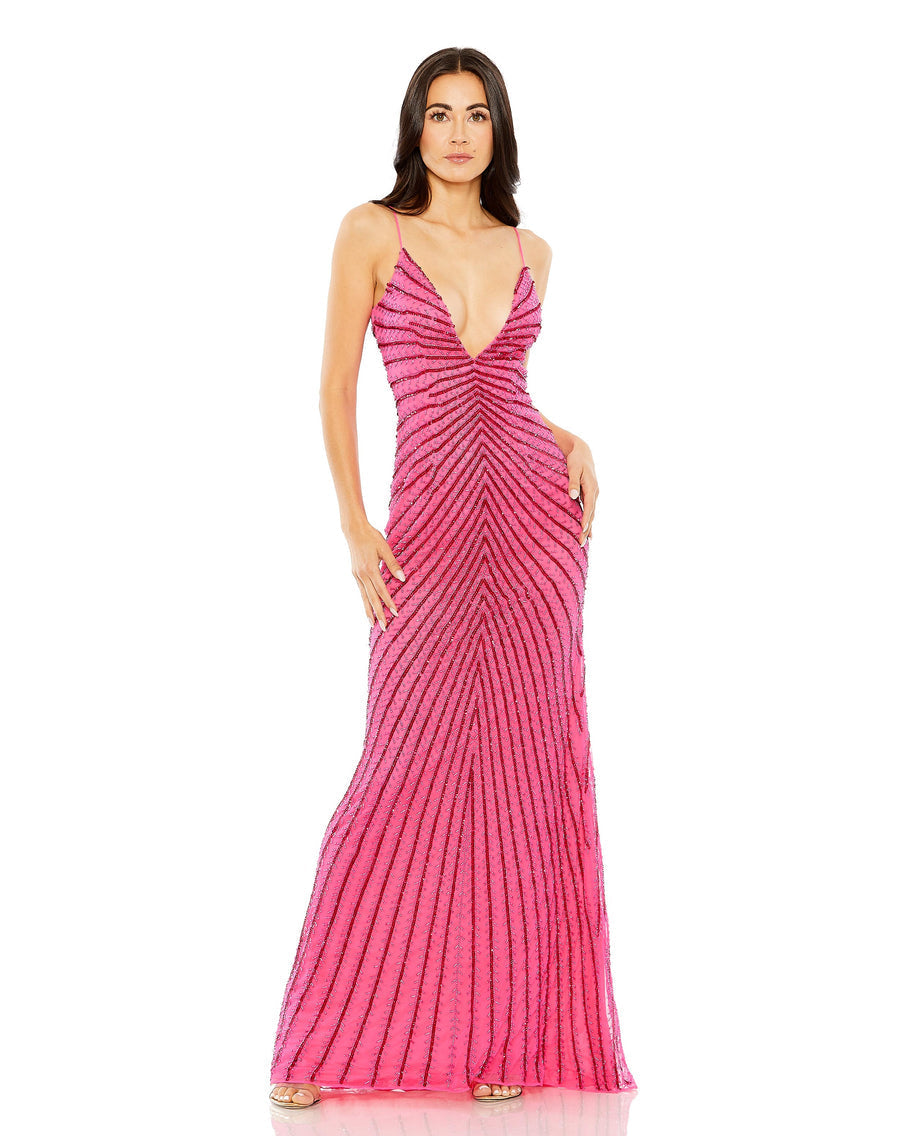 Prom Dresses Long Fitted Formal Prom Beaded Dress Hot Pink Ombre