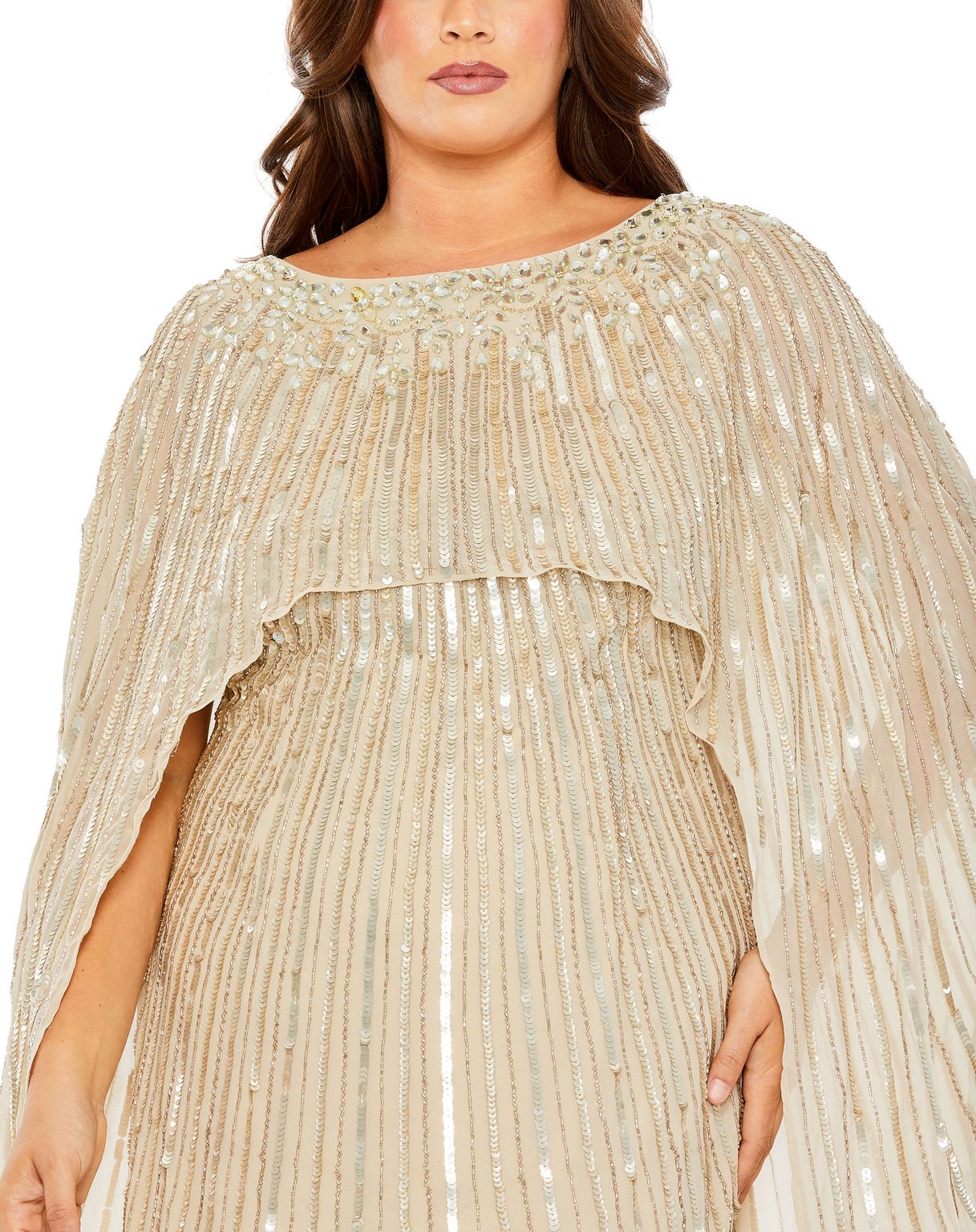 Plus Size Dresses Plus Size Long Cape Column Gown Champagne