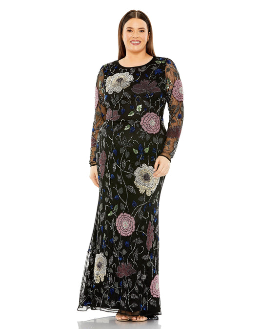 Plus Size Dresses Long Sleeve Floral Plus Size Formal Dress Black Multi