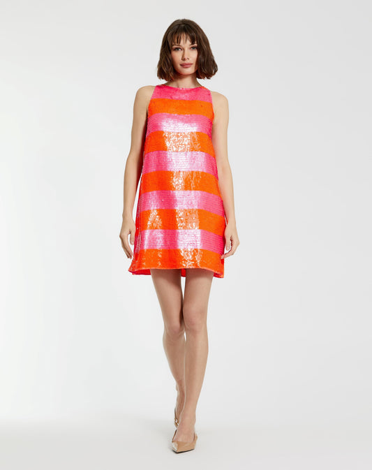 Cocktail Dresses Short Sequin Stripped Cocktail Mini Dress Hot Pink Multi