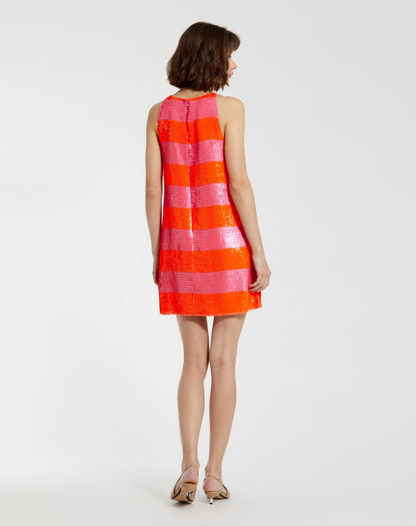 Cocktail Dresses Short Sequin Stripped Cocktail Mini Dress Hot Pink Multi
