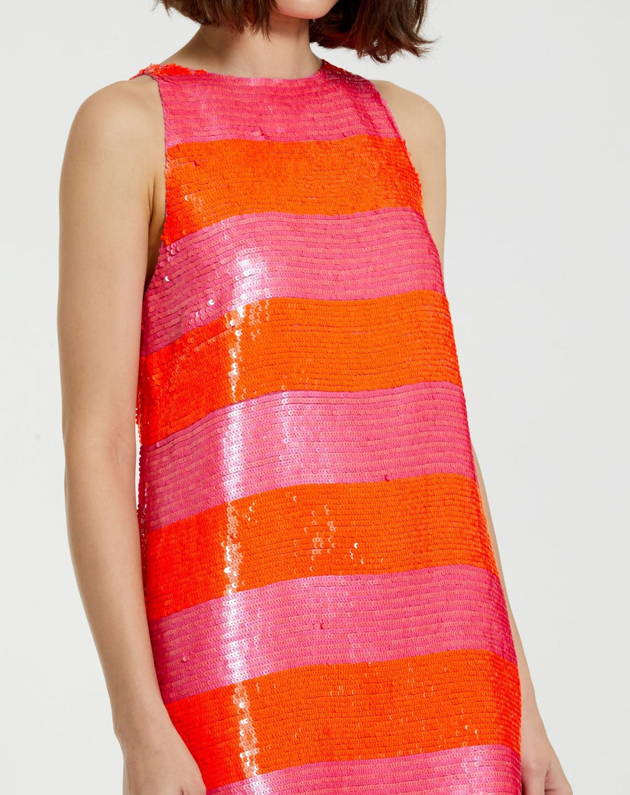 Cocktail Dresses Short Sequin Stripped Cocktail Mini Dress Hot Pink Multi