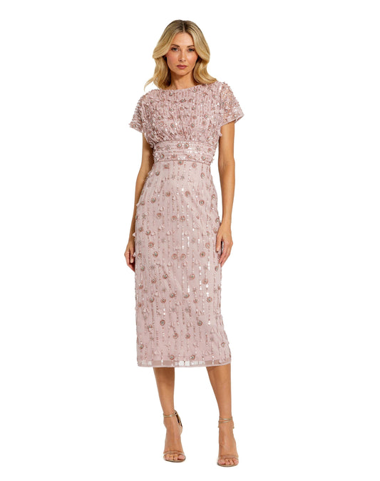 Cocktail Dresses Short Floral Beaded Cocktail Midi Dress Vintage Lilac