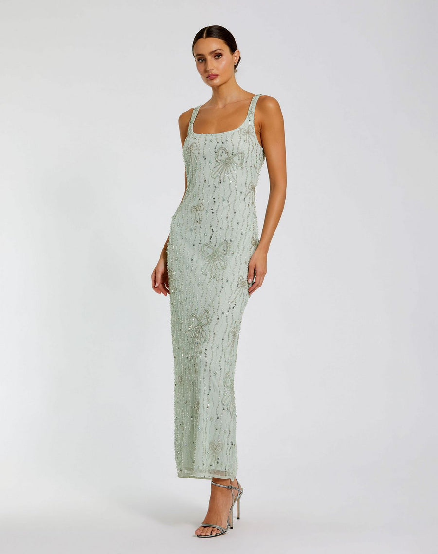 Cocktail Dresses Sequin Pattern Tea Length Beaded Cocktail Dress Seafoam