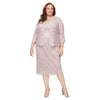 Plus Size Dresses Two Piece Plus Size Lace Tea Length Jacket Dress Blush