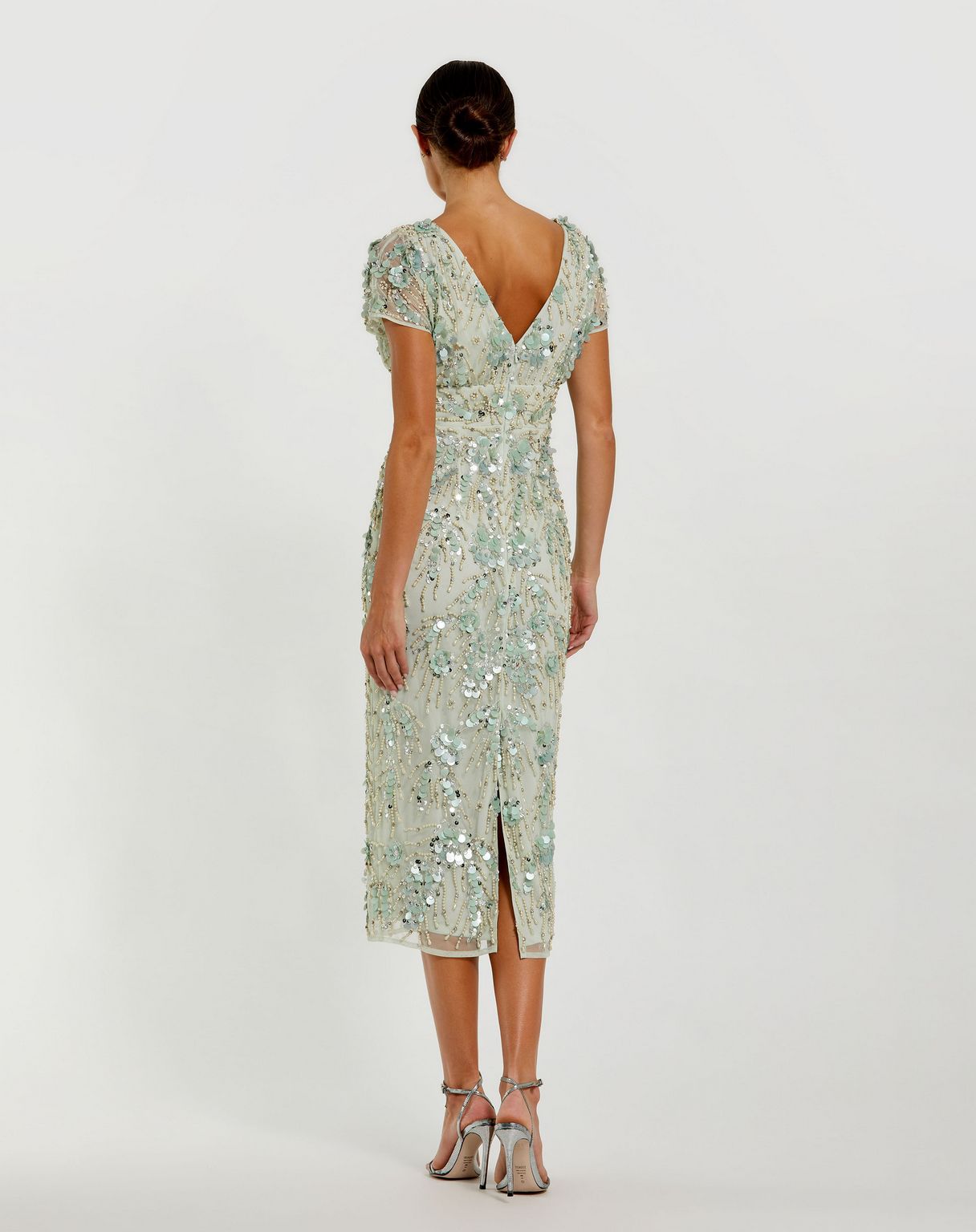 Cocktail Dresses Beaded Tea Length Cocktail Midi Dress  Sage