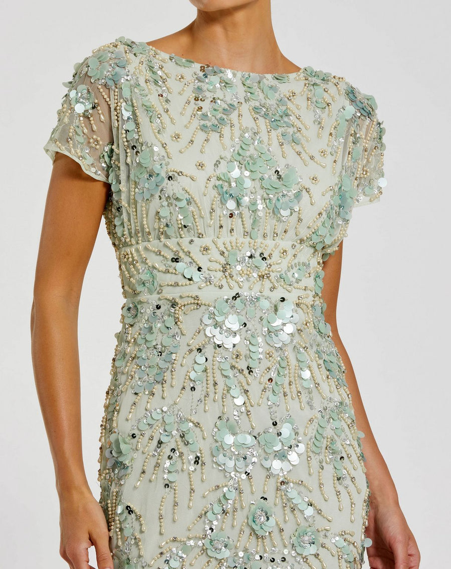 Cocktail Dresses Beaded Tea Length Cocktail Midi Dress  Sage