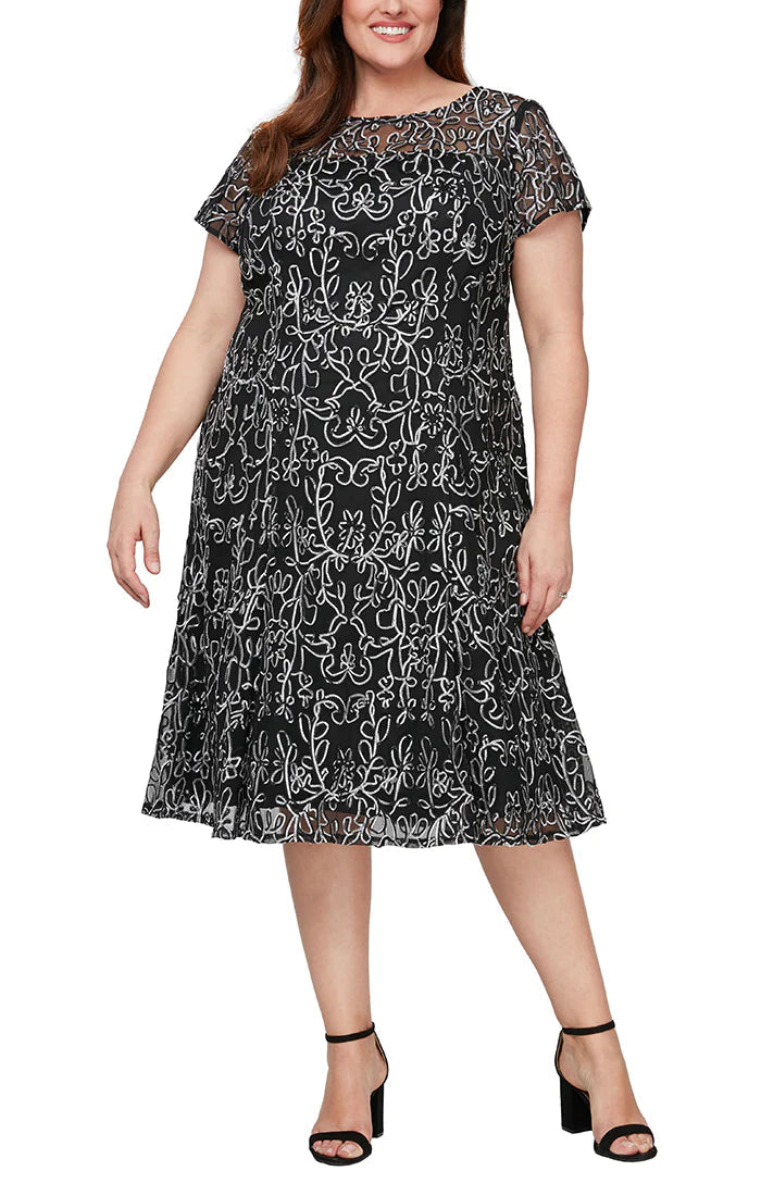 Cocktail Dresses Plus Size Embroidered Lace Cocktail Dress Black Ivory