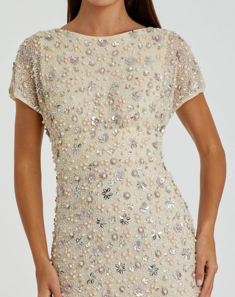 Formal Dresses Long Fitted Floral Formal Evening Dress  Oyster