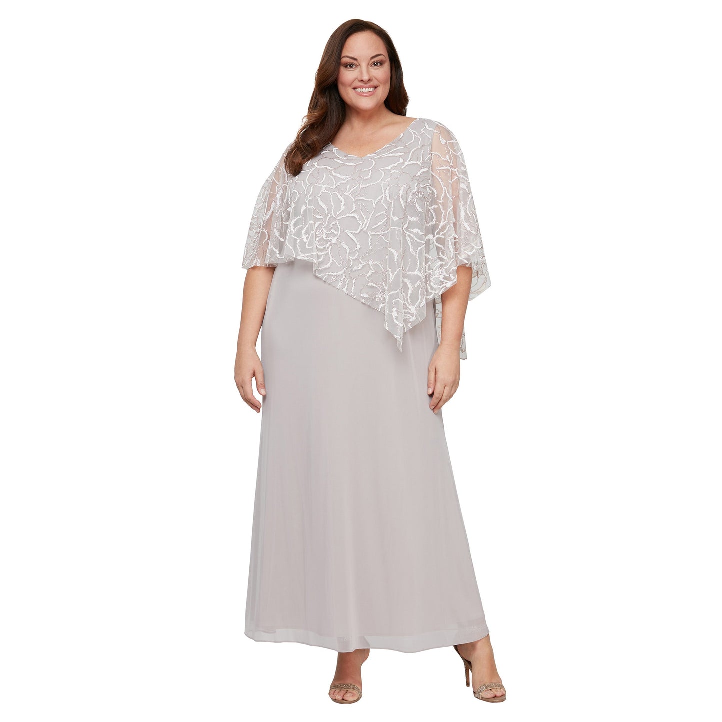Plus Size Dresses Long Formal Glitter Plus Size Cape Dress Buff