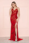 Cocktail Dresses Long Fitted Formal Sequin Prom Dress Red/Coral
