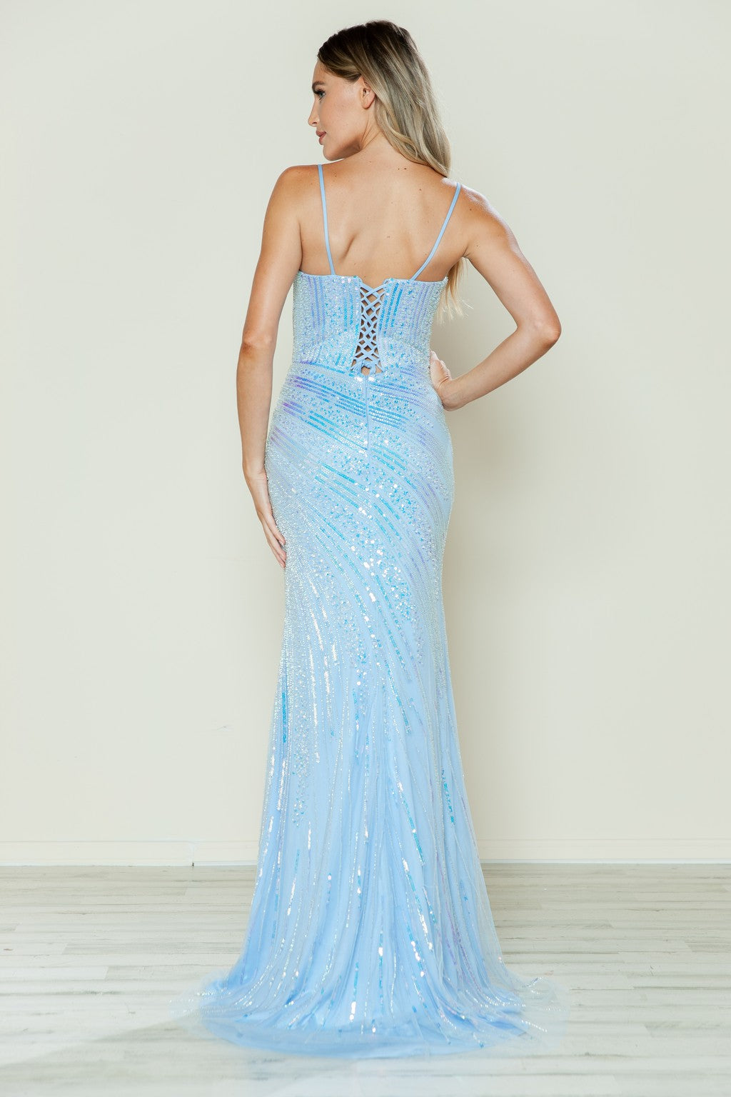 Prom Dresses Long Beaded Sequin Formal Fitted Prom Dress Blue