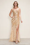 Prom Dresses Long Beaded Sequin Formal Fitted Prom Dress Champagne/Gold