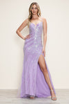 Prom Dresses Long Beaded Sequin Formal Fitted Prom Dress Lavender