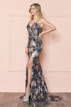 Prom Dresses Fitted Long Formal Sequin Print Prom Dress Black/Gold