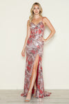 Prom Dresses Fitted Long Formal Sequin Print Prom Dress Red/Coral