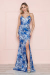 Prom Dresses Fitted Long Formal Sequin Print Prom Dress Royal/Blue