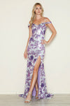 Prom Dresses Long Formal Sequin Print Slit Prom Dress Purple